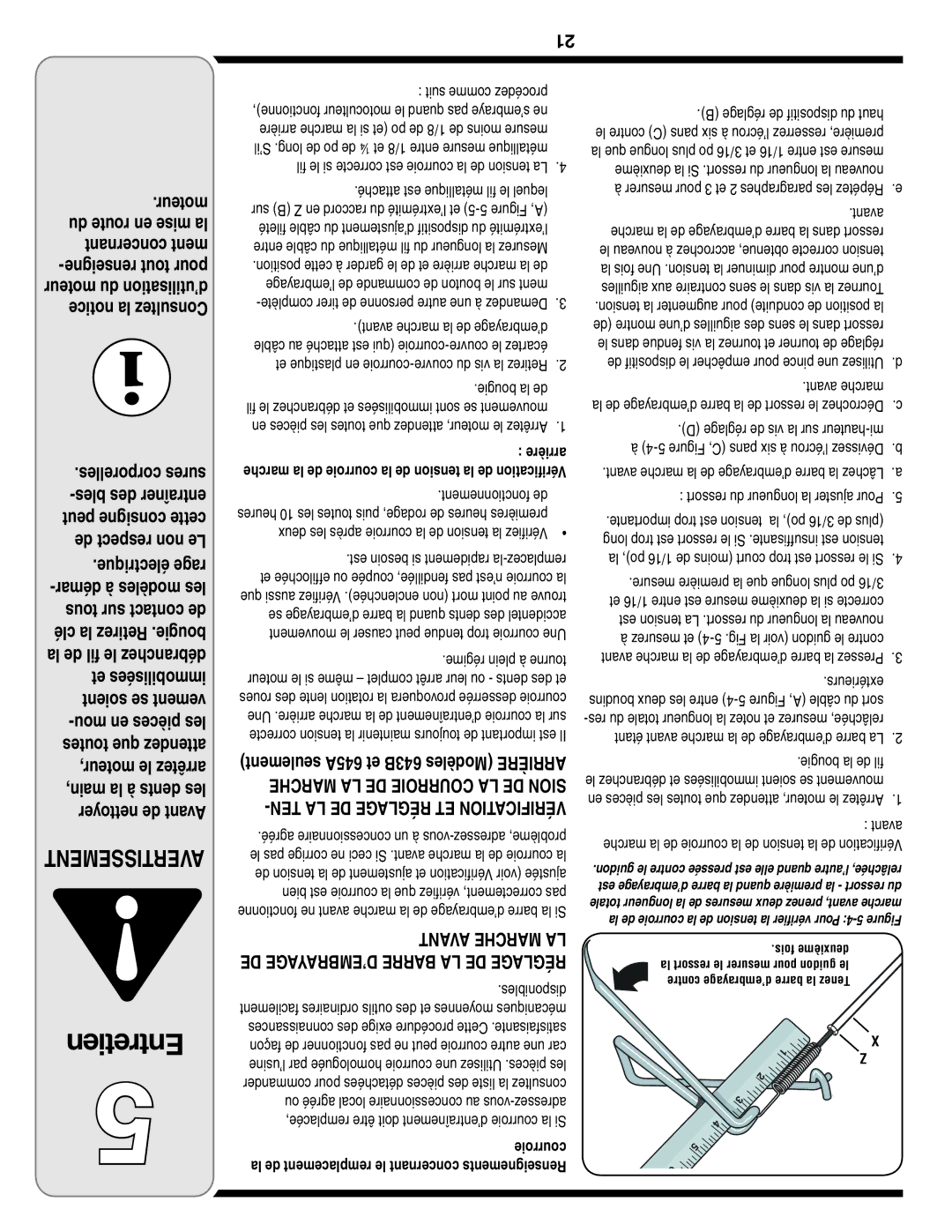 Bolens Seulement 645A et 643B Modèles Arrière, Marche LA DE Courroie LA DE Sion, TEN LA DE Réglage ET Vérification 