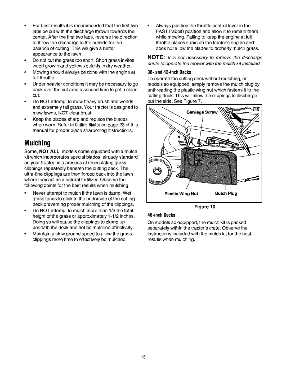 Bolens 660 manual Mulching, Inch Decks 