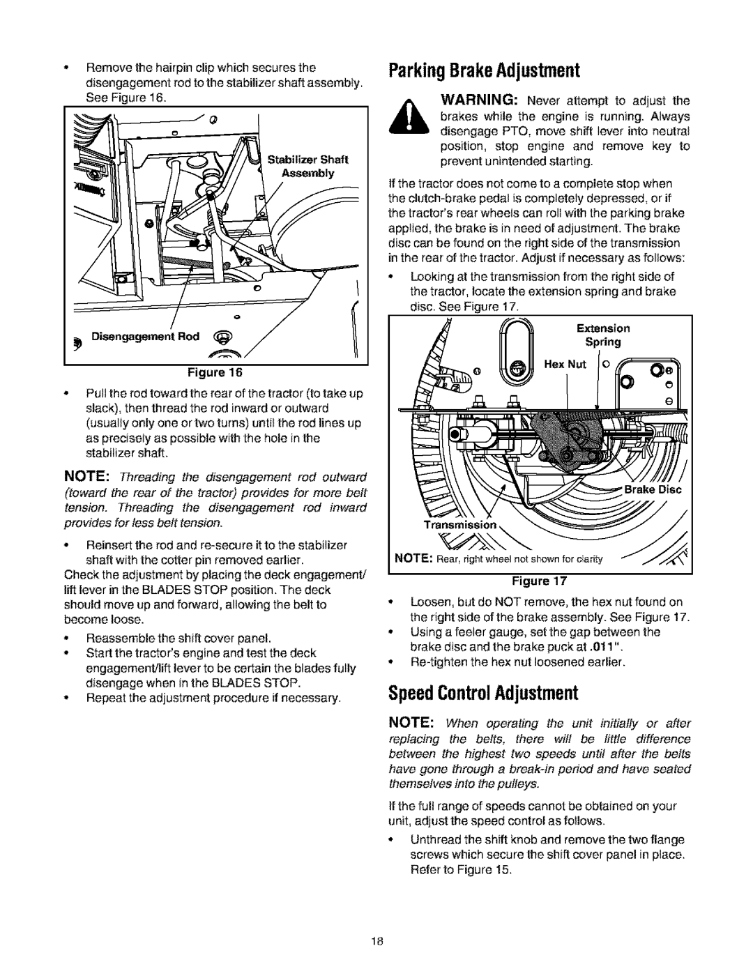 Bolens 660 manual ParkingBrakeAdjustment, SpeedControlAdjustment, Assembly, Disengagement Rod, ExtensionSpring Hex Nut 