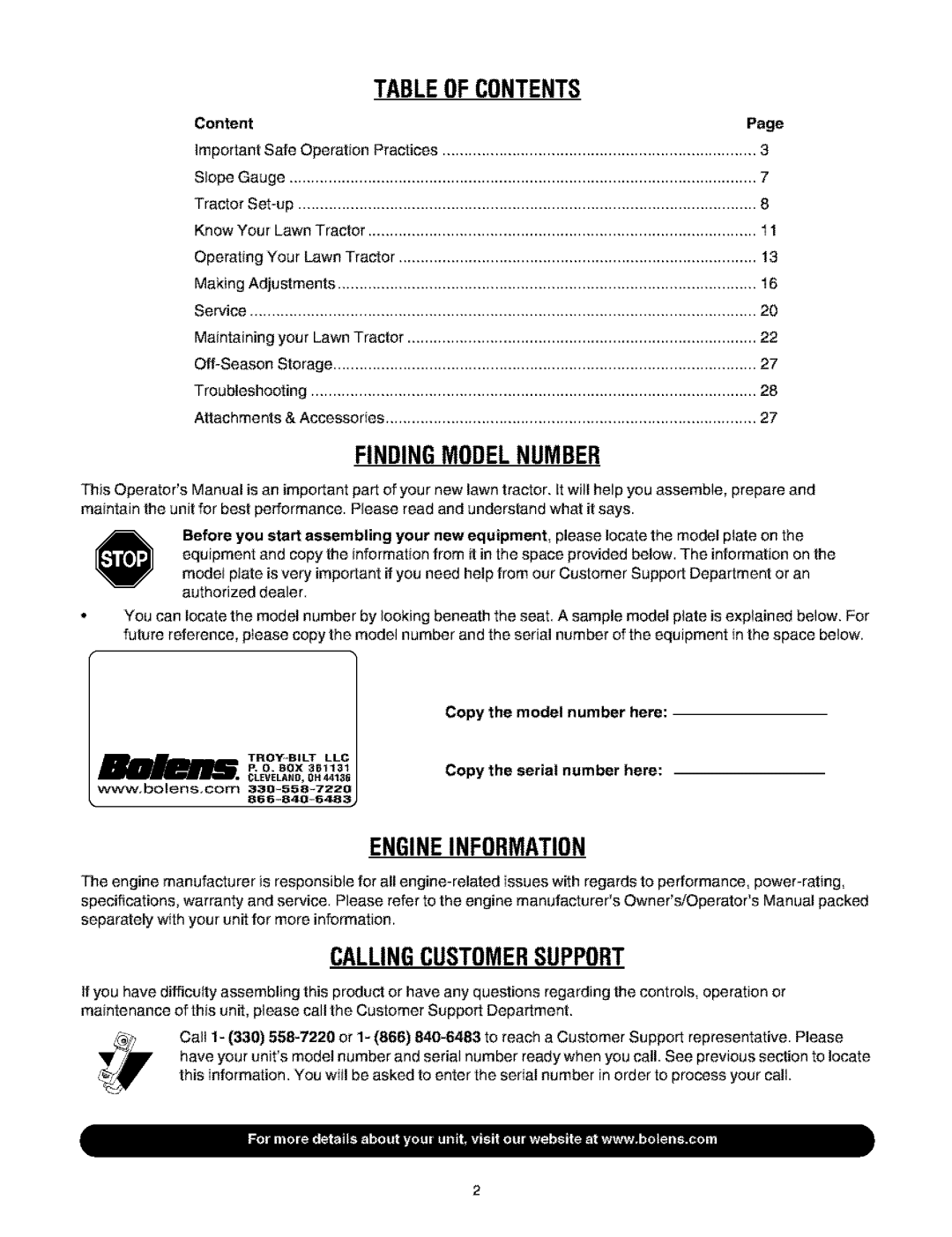 Bolens 660 manual Engineinformation 