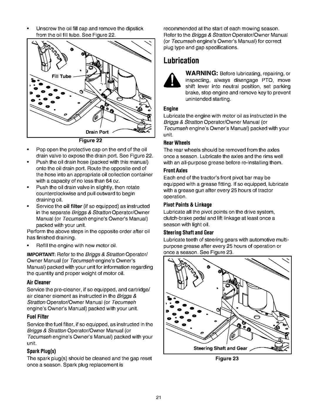 Bolens 660 manual Air Cleaner Fuel Filter, Spark Plugs, Engine, Rear Wheels, FrontAxles, Pivot Points& Linkage 