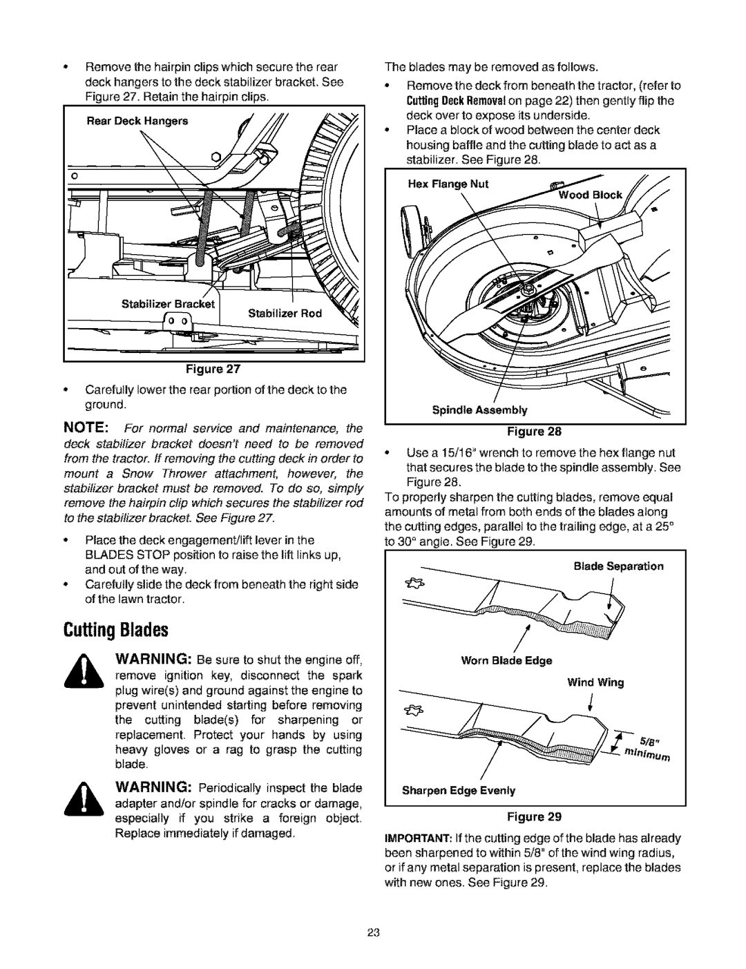 Bolens 660 manual CuttingBlades, Worn Blade Edge Wind Wing 