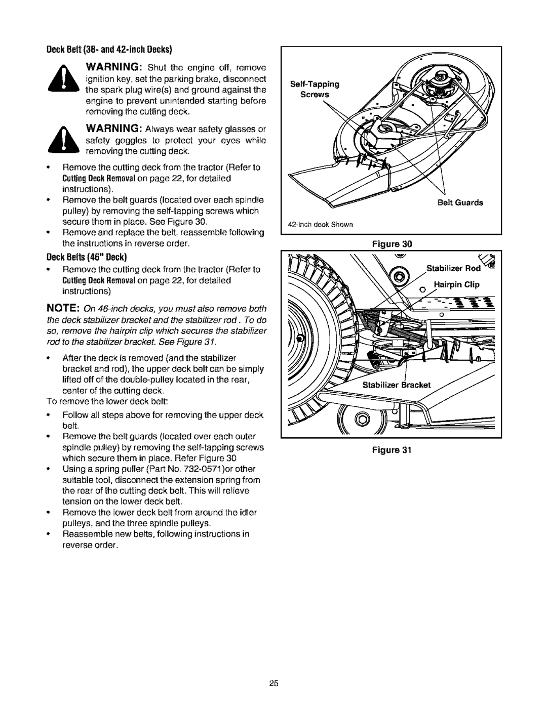 Bolens 660 manual Deck Belt 38- and 42-inch Decks, Deck Belts46 Deck 