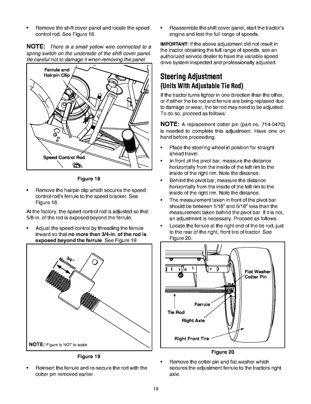Bolens 660 manual SteeringAdjustment, UnitsWithAdjustableTie Rod, Ferrule and Hairpin Clip Speed Control Rod Figure 