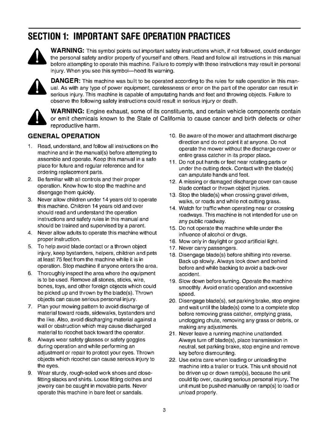 Bolens 660 manual Importantsafeoperationpractices, General Operation 