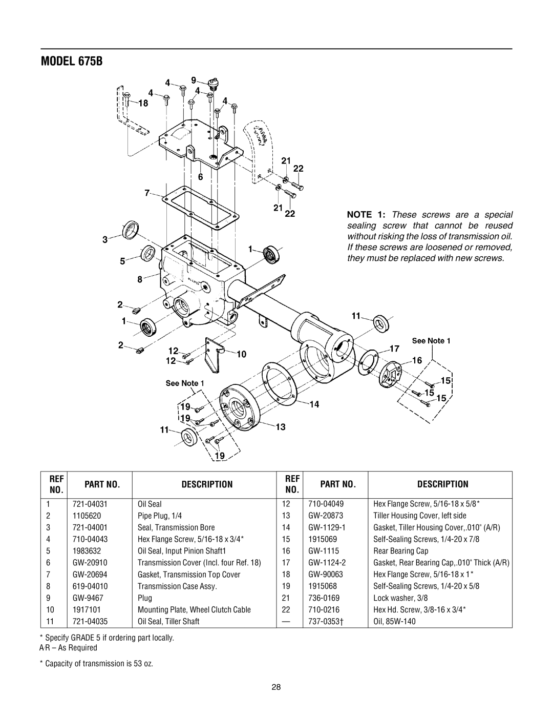 Bolens 675B manual GW-1124-2 