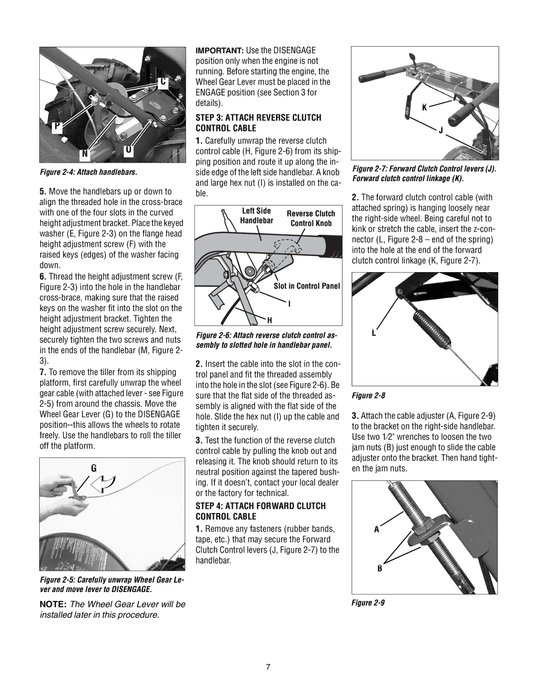 Bolens 675B Attach Reverse Clutch Control Cable, Attach Forward Clutch Control Cable, Attach the cable adjuster A, Figure 