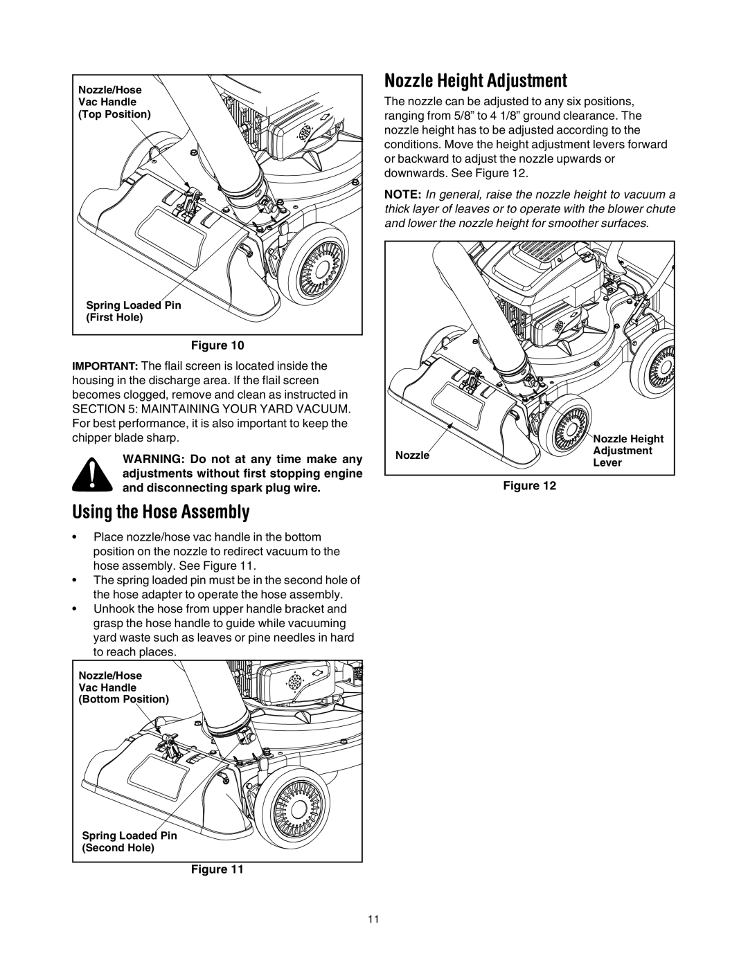 Bolens 769-00407 manual Using the Hose Assembly, Nozzle Height Adjustment 