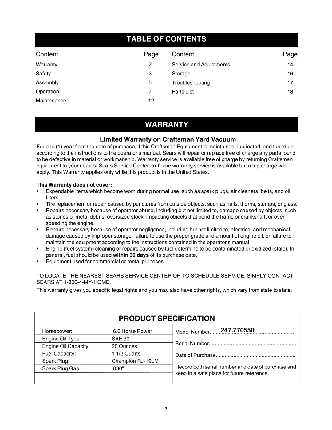 Bolens 769-00407 manual Table of Contents, Warranty 