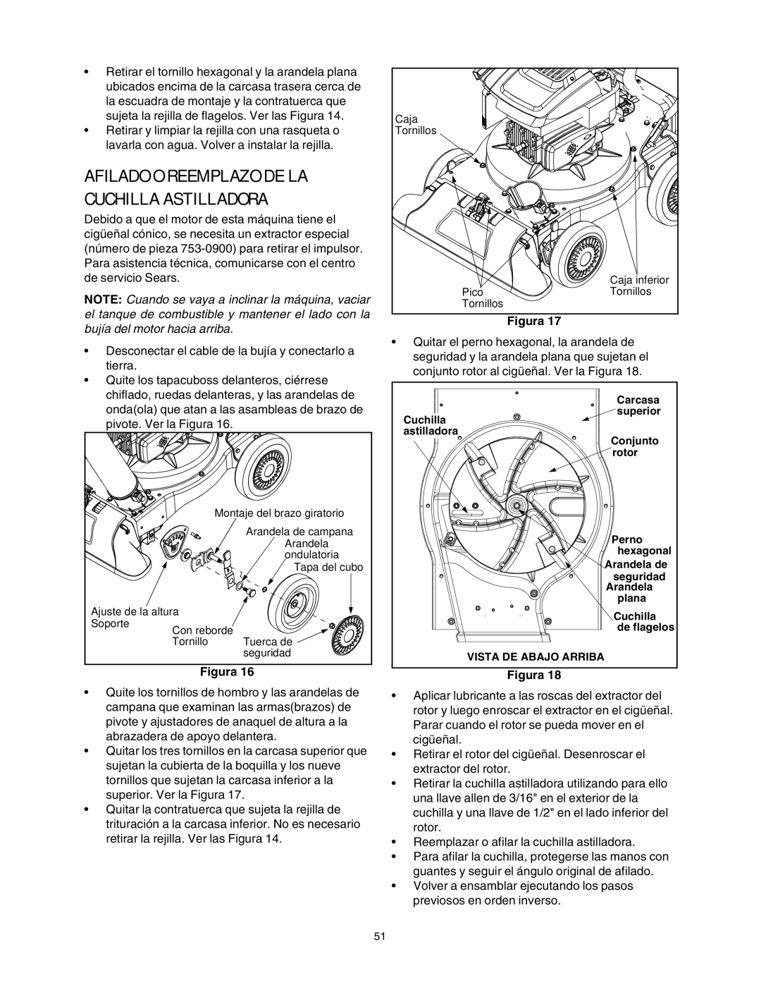 Bolens 769-00407 manual Carcasa, Superior, Cuchilla, Astilladora, Conjunto, Rotor, Perno, Hexagonal, Arandela de, Seguridad 