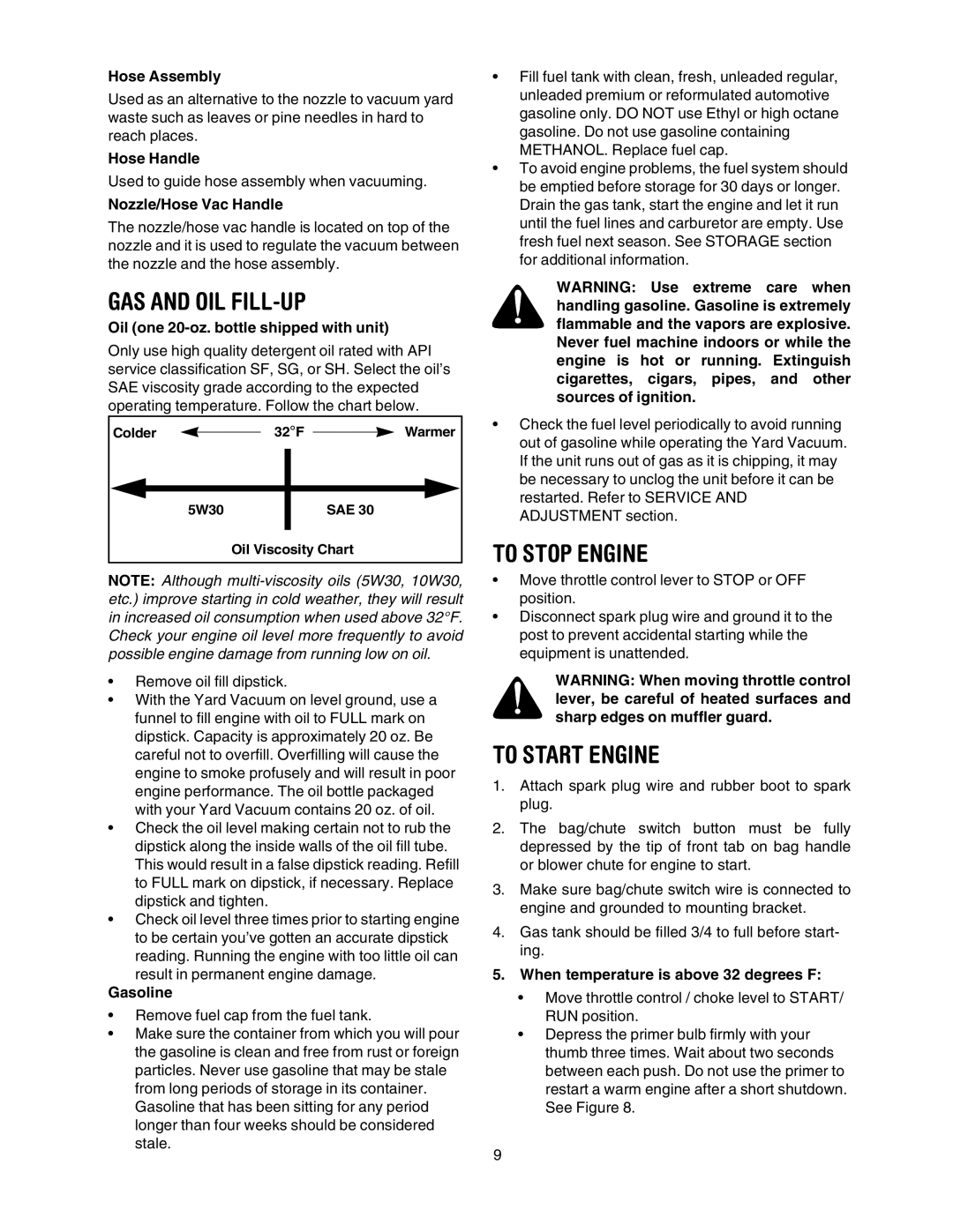 Bolens 769-00407 manual GAS and OIL FILL-UP, To Stop Engine, To Start Engine 