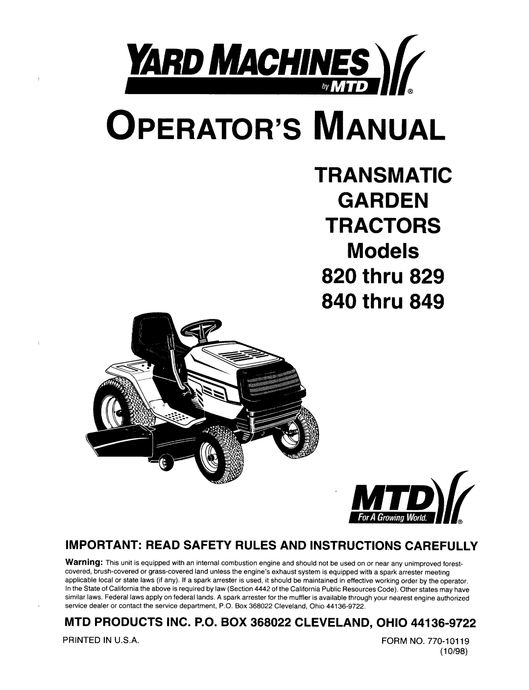 Bolens 820 thru 829 manual 