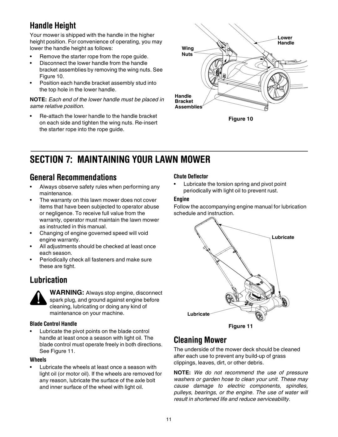 Bolens 84 manual Maintaining Your Lawn Mower, Handle Height, General Recommendations, Lubrication, Cleaning Mower 