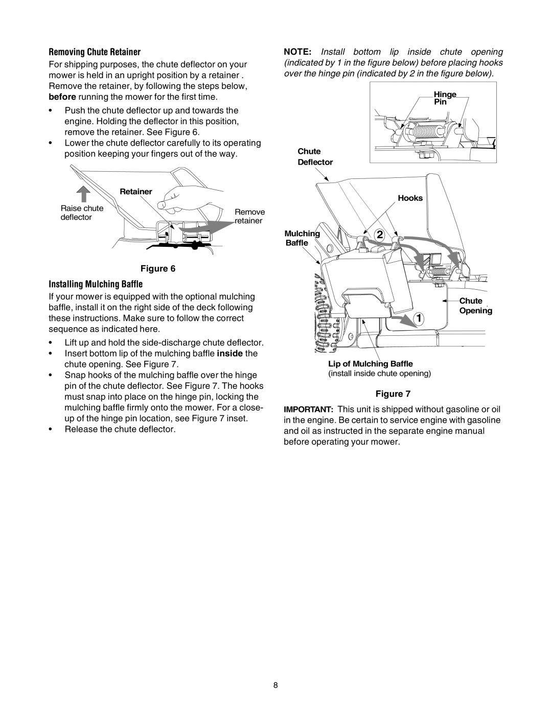 Bolens 84 manual Removing Chute Retainer, Installing Mulching Baffle 