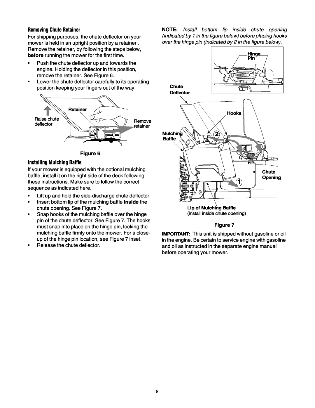 Bolens 84 manual Removing Chute Retainer, Installing Mulching Baffle 