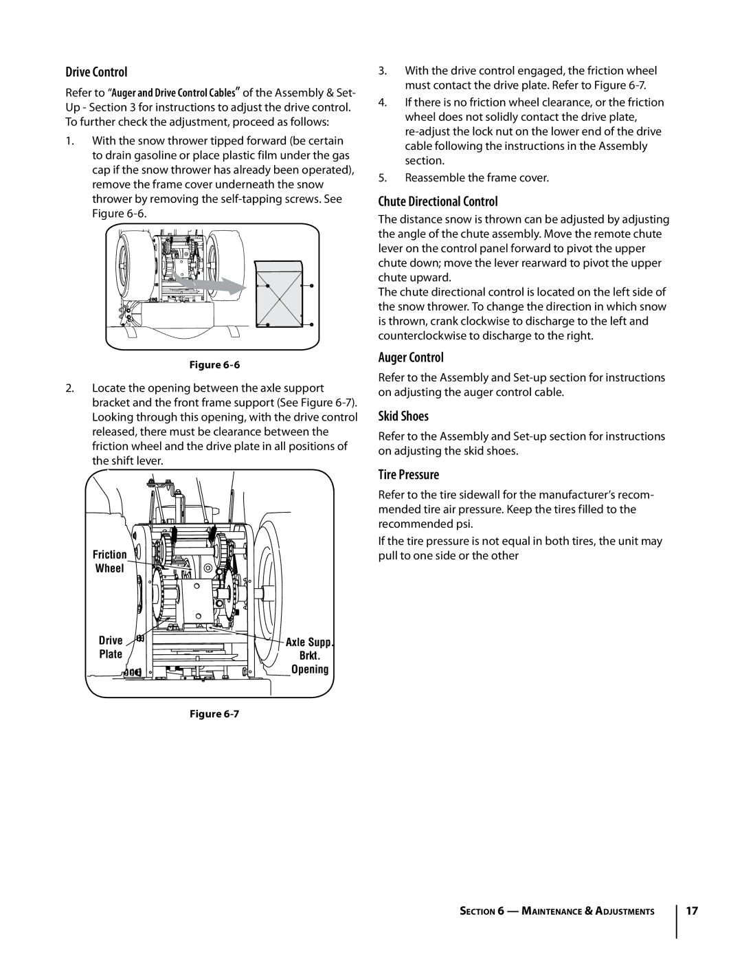 Bolens 930 SWE, 933 SWE warranty Drive Control, Auger Control, Tire Pressure 