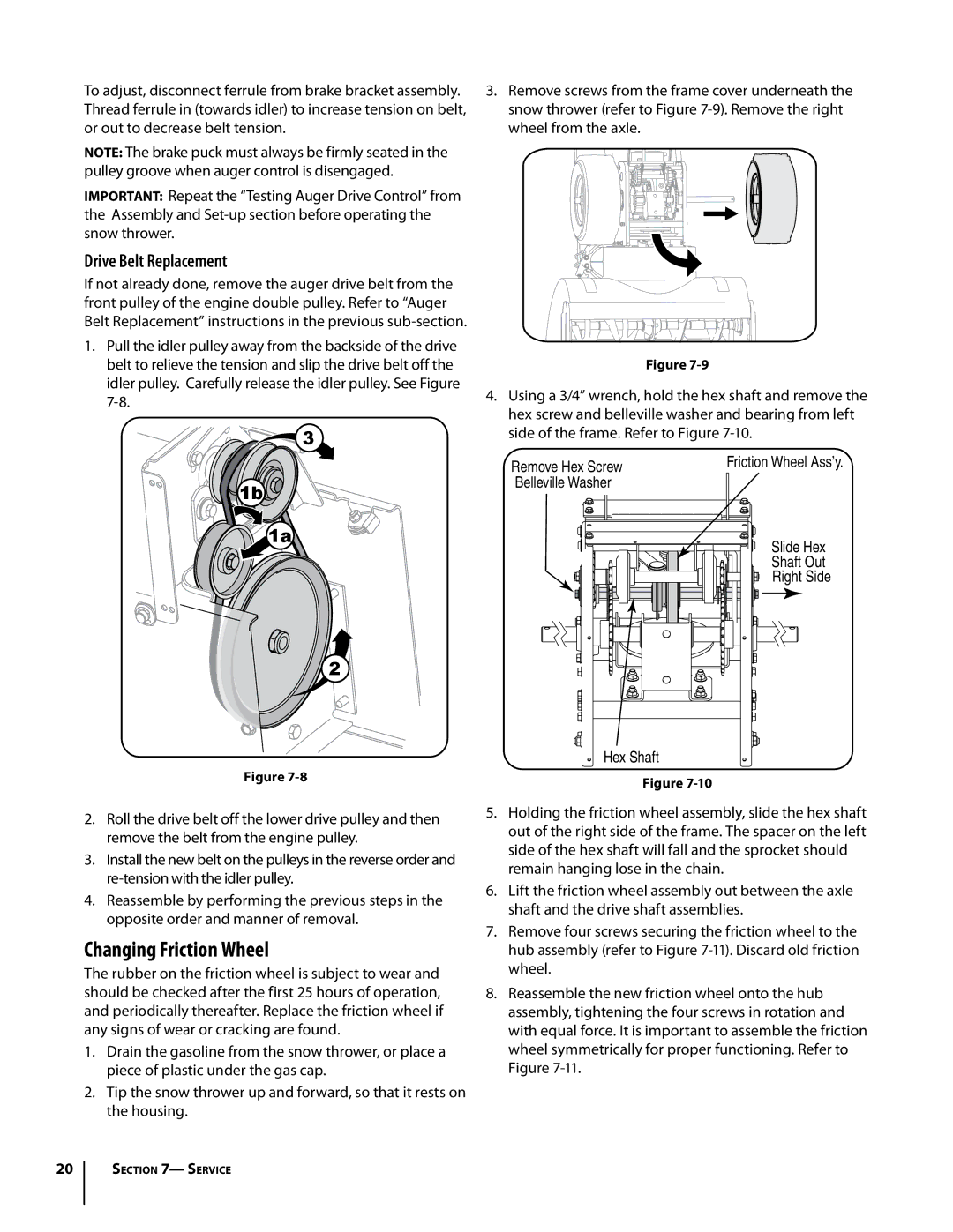 Bolens 933 SWE, 930 SWE warranty Changing Friction Wheel, Drive Belt Replacement 