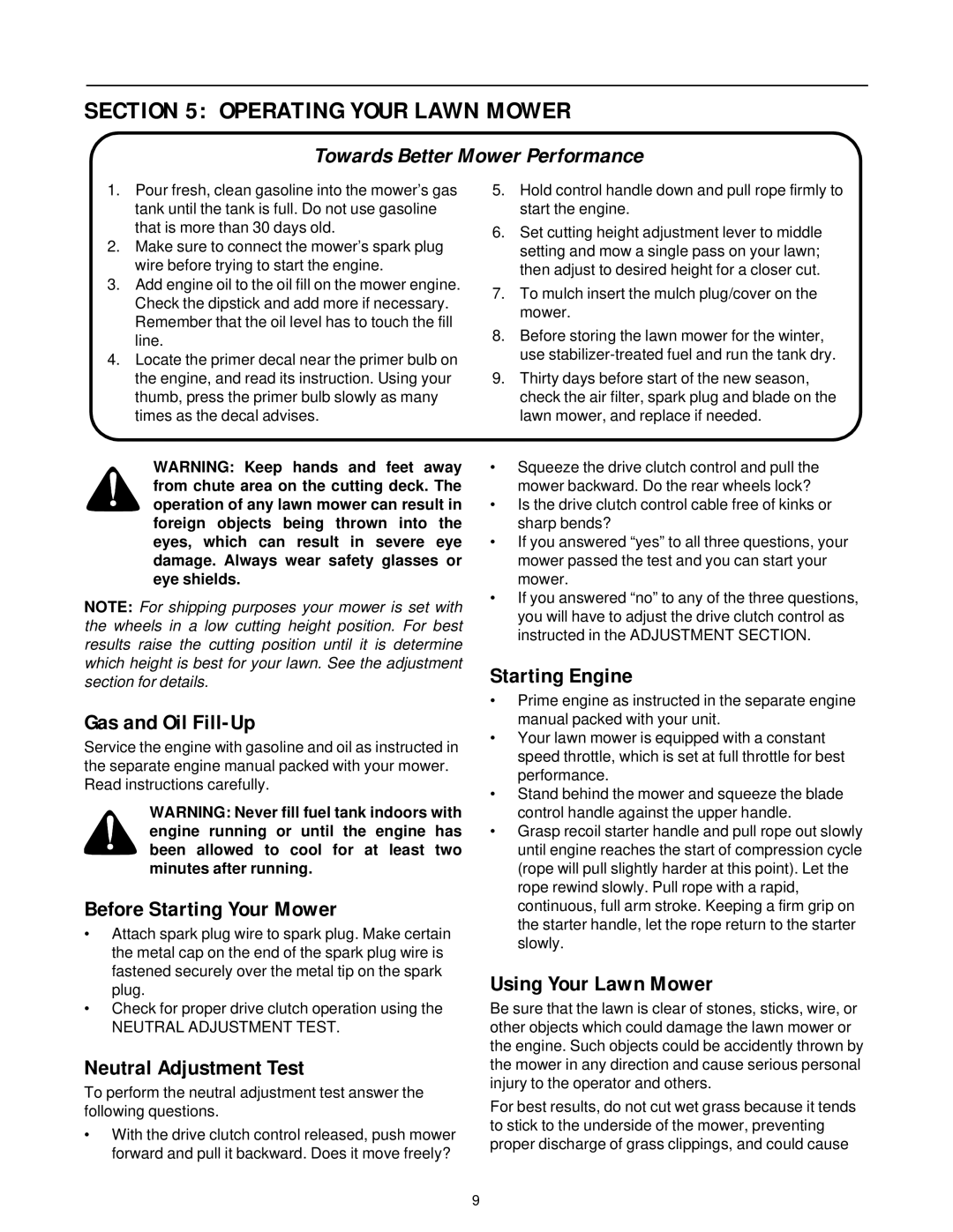 Bolens 979 manual Operating Your Lawn Mower 