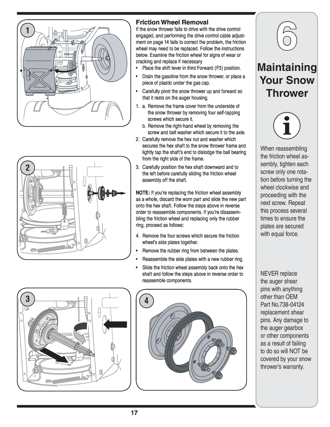 Bolens D Style Maintaining Your Snow Thrower, Friction Wheel Removal, Reassemble the side plates with a new rubber ring 