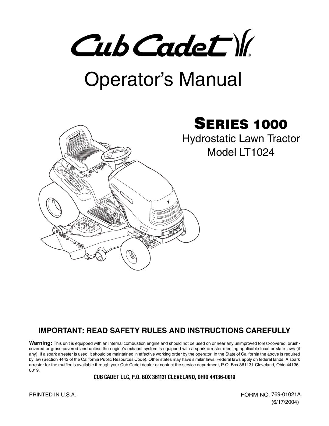 Bolens LT1024 manual Operator’s Manual 