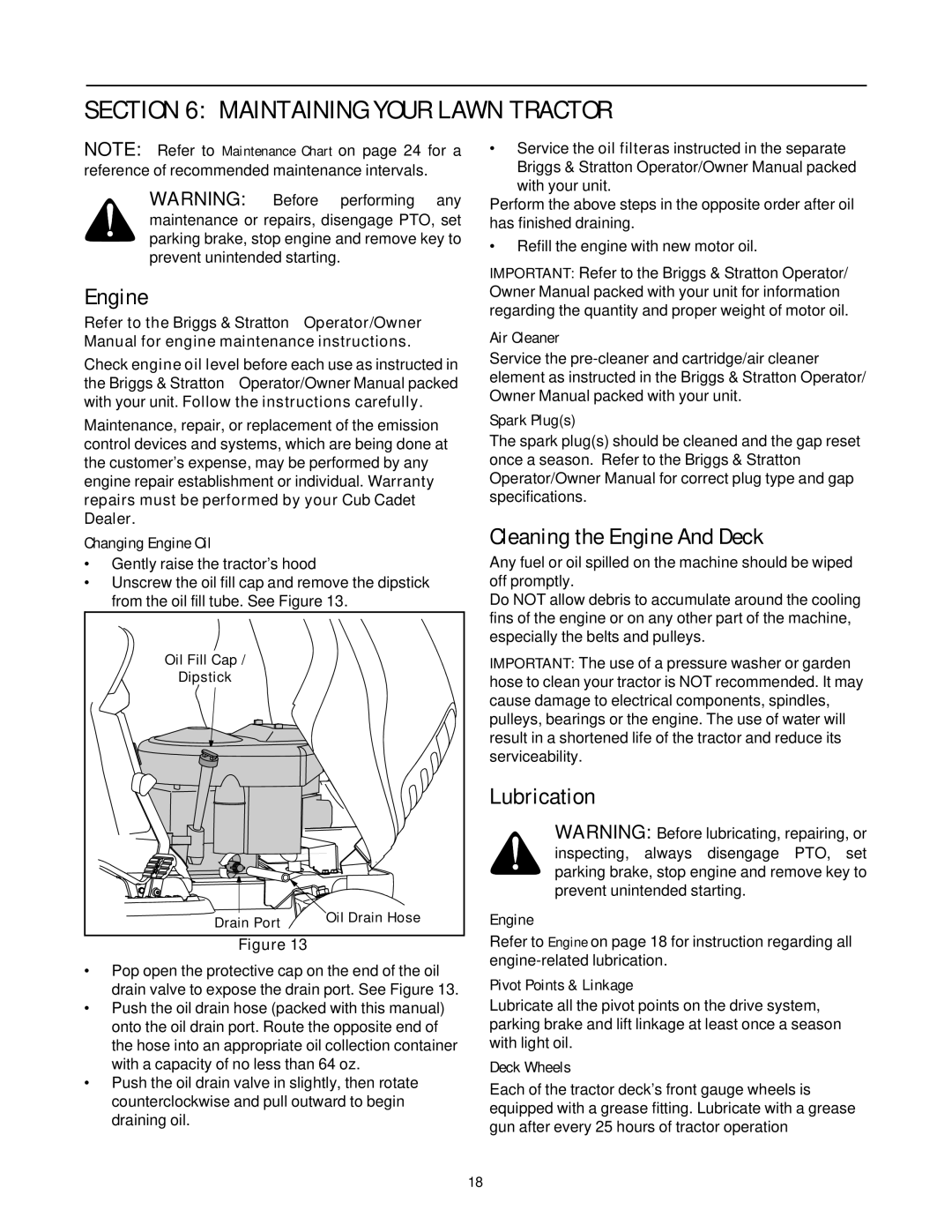 Bolens LT1024 manual Maintaining Your Lawn Tractor, Cleaning the Engine And Deck, Lubrication 