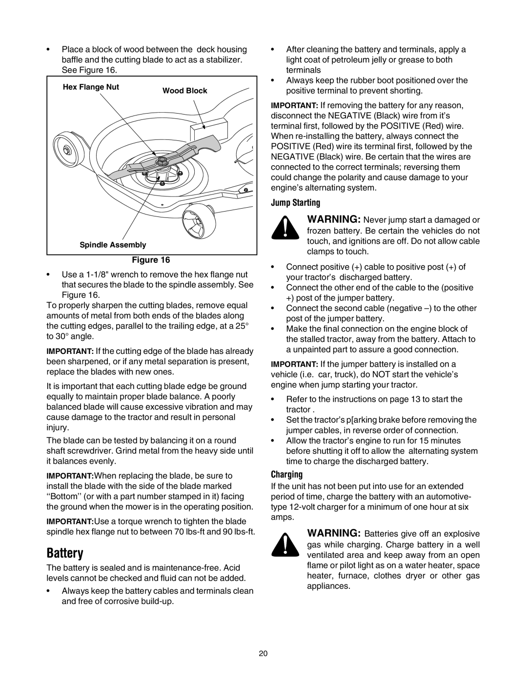 Bolens LT1024 manual Battery, Hex Flange Nut Wood Block Spindle Assembly 