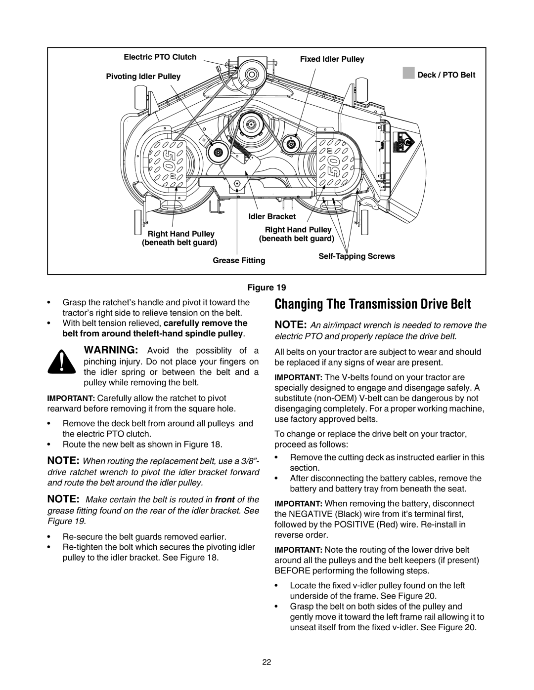 Bolens LT1024 manual Changing The Transmission Drive Belt 