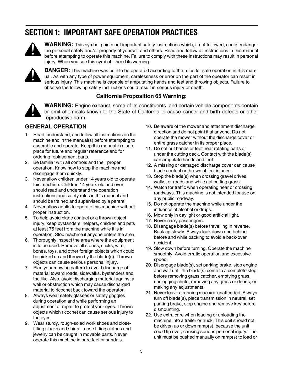 Bolens LT1024 manual Important Safe Operation Practices, General Operation 