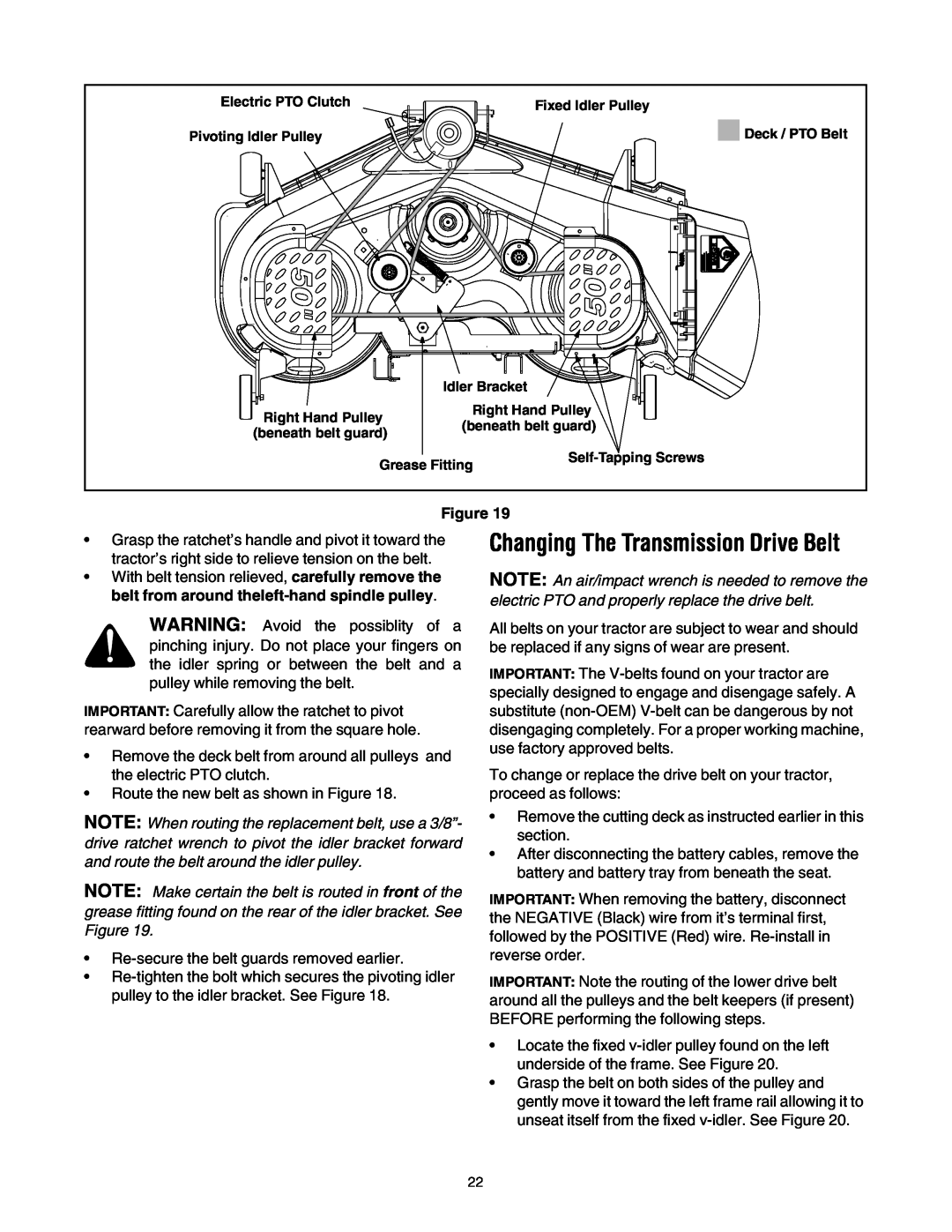 Bolens LT1024 manual Changing The Transmission Drive Belt 