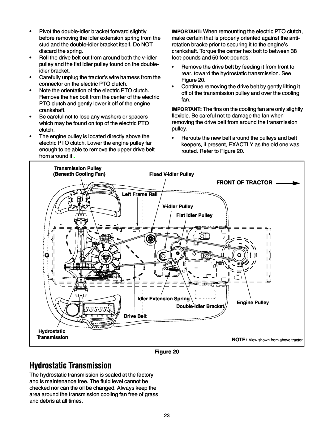 Bolens LT1024 manual Hydrostatic Transmission, Front Of Tractor 