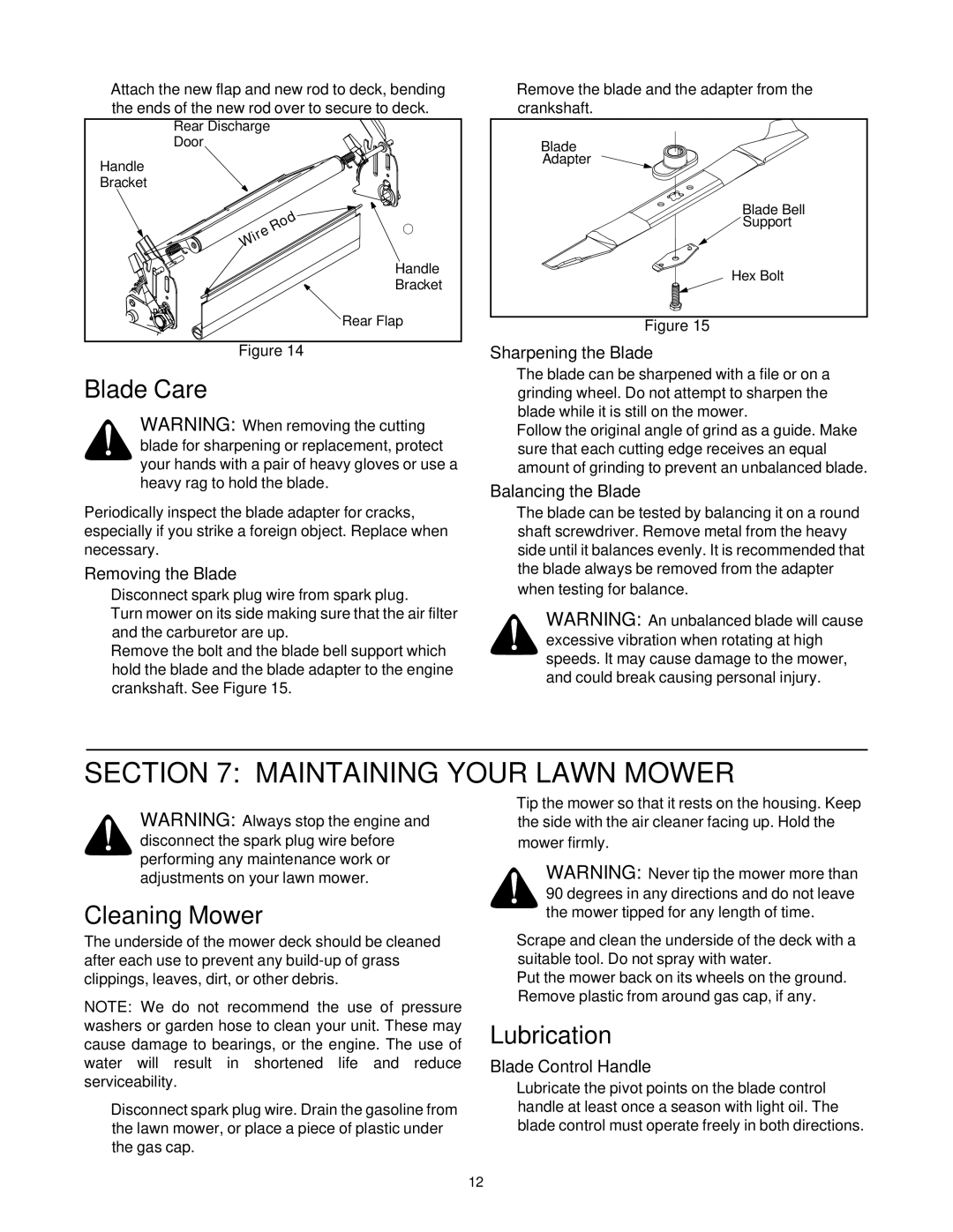 Bolens Model 588Q manual Maintaining Your Lawn Mower, Blade Care, Cleaning Mower, Lubrication 