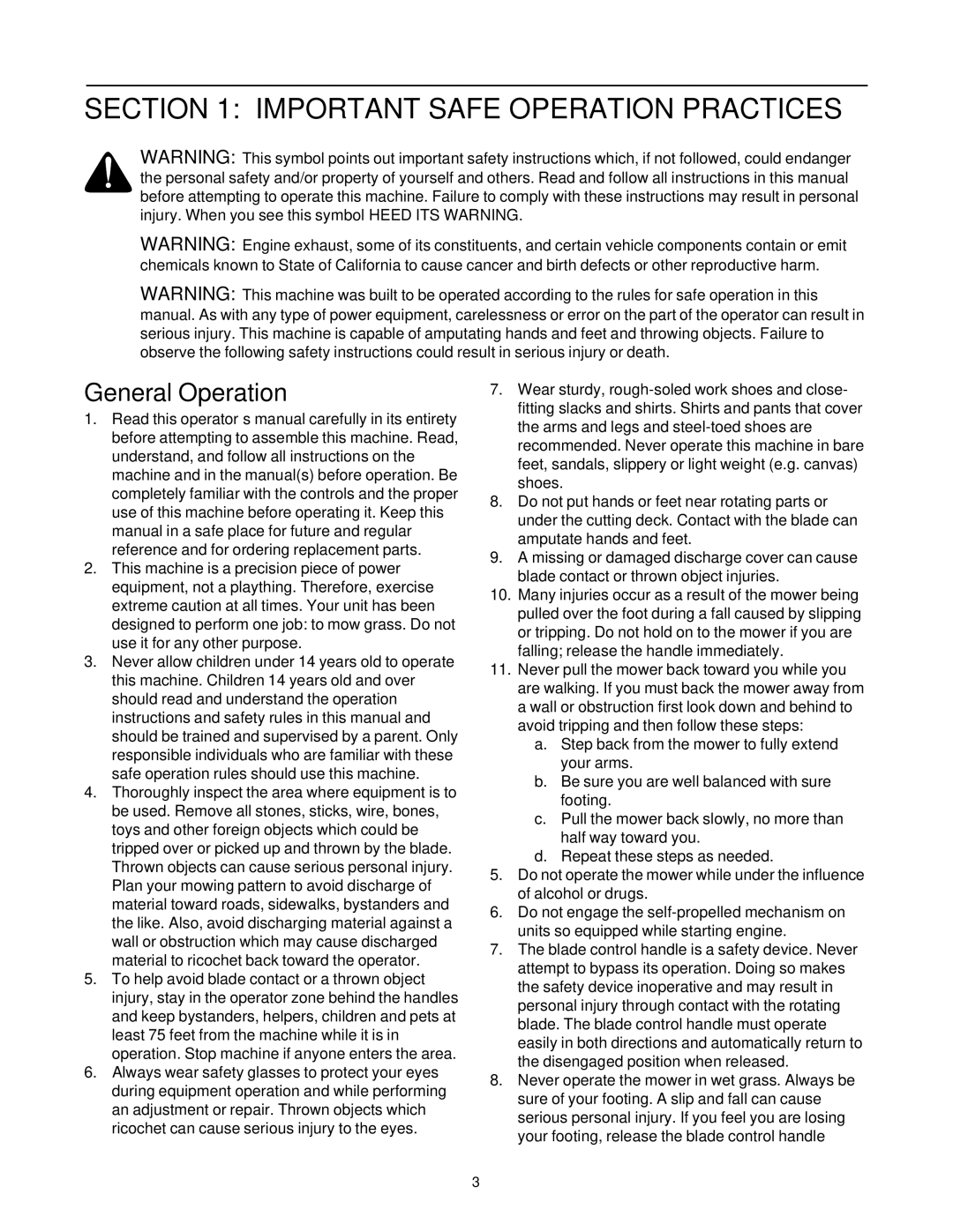 Bolens Model 588Q manual Important Safe Operation Practices, General Operation 