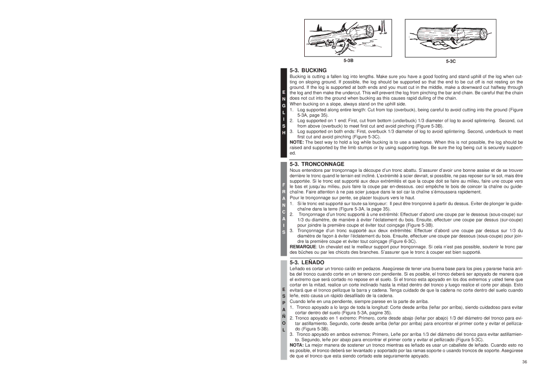 Bolens MS1640NTCC, MS1630NT user manual Bucking, Tronconnage, Leñado 