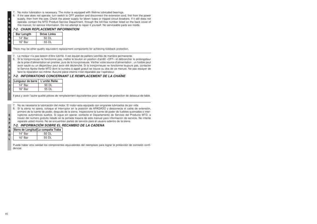 Bolens MS1630NT, MS1640NTCC user manual 