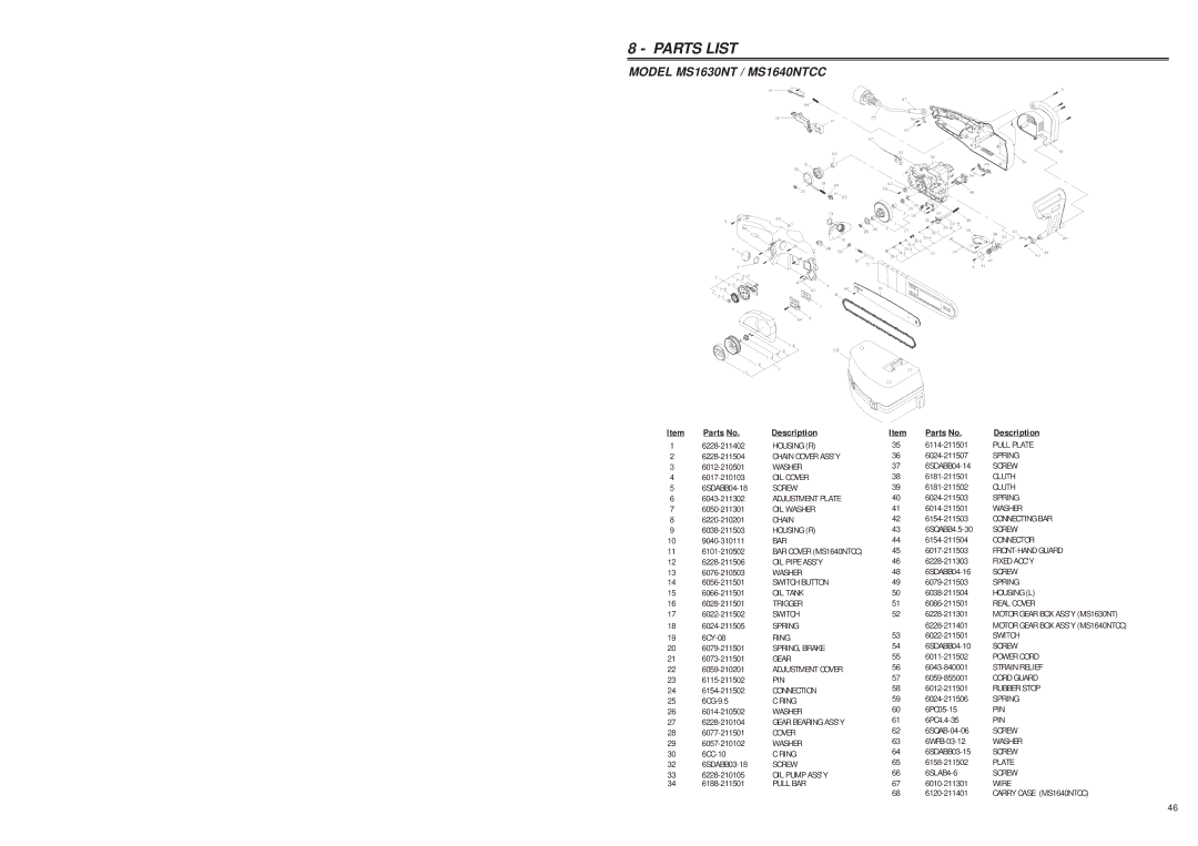 Bolens user manual Model MS1630NT / MS1640NTCC, Parts No Description 