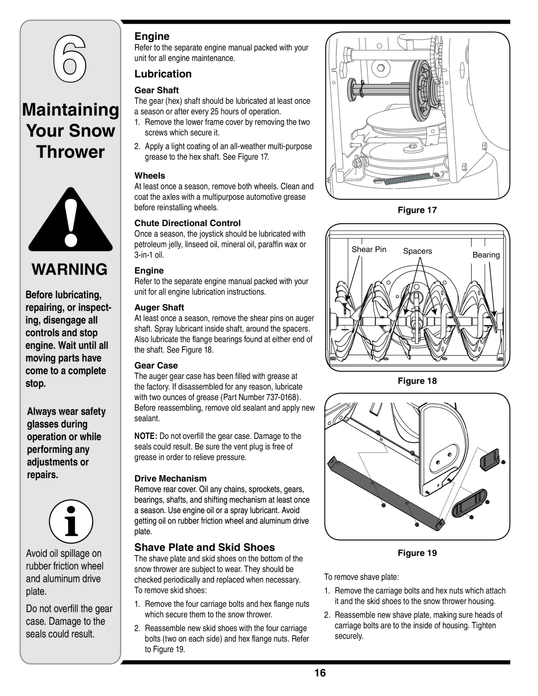 Bolens MTD warranty Engine, Lubrication, Shave Plate and Skid Shoes 