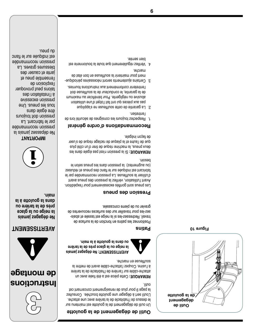 Bolens MTD warranty Général d’ordre Recommandations, Pneus des Pression, Goulotte la de dégagement de Outil, Pièce Cette 