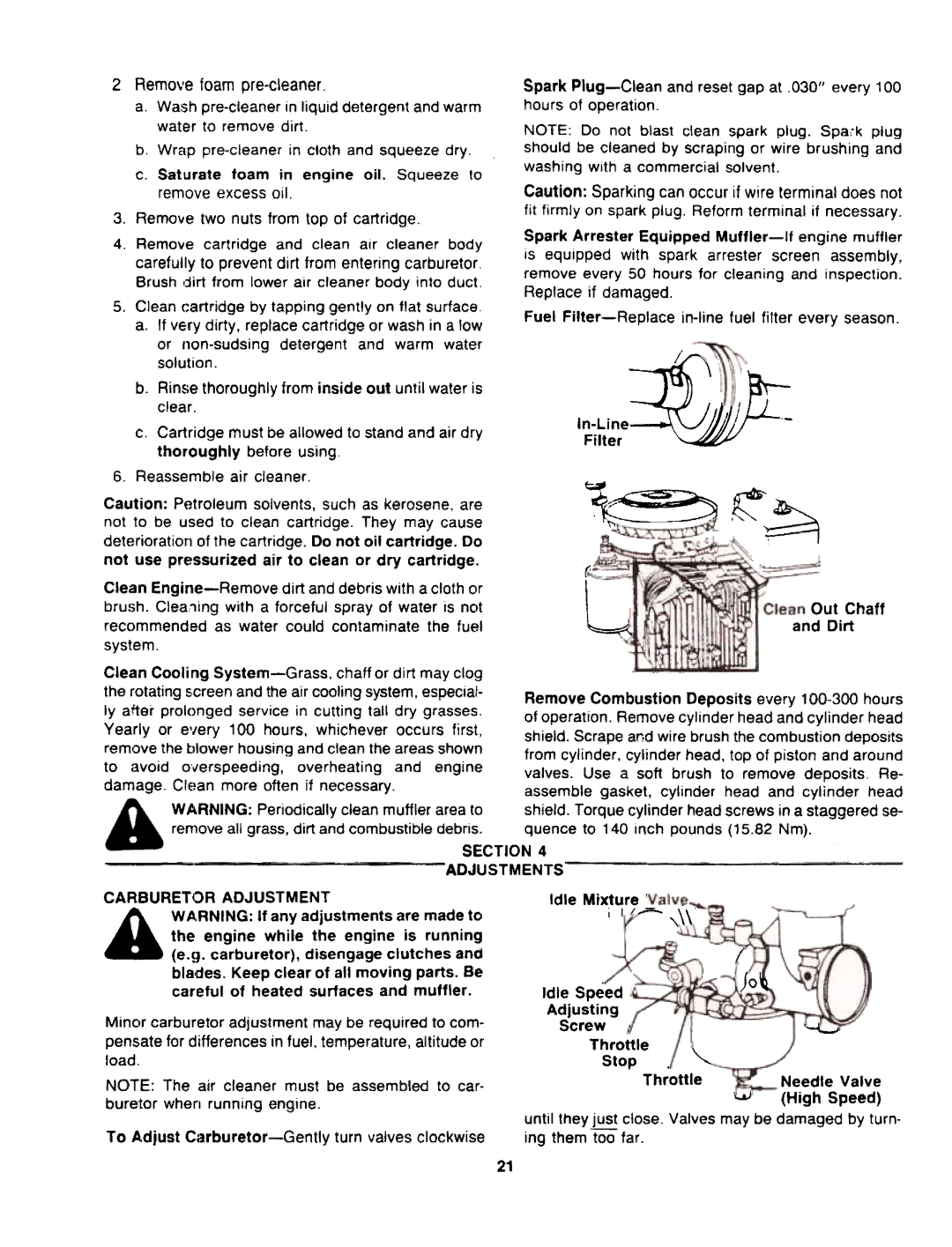 Bolens MTD7122B09 manual Dirt, Load, Adjusting, Section ~ADJUSTMENTS Carburetor Adjustment 