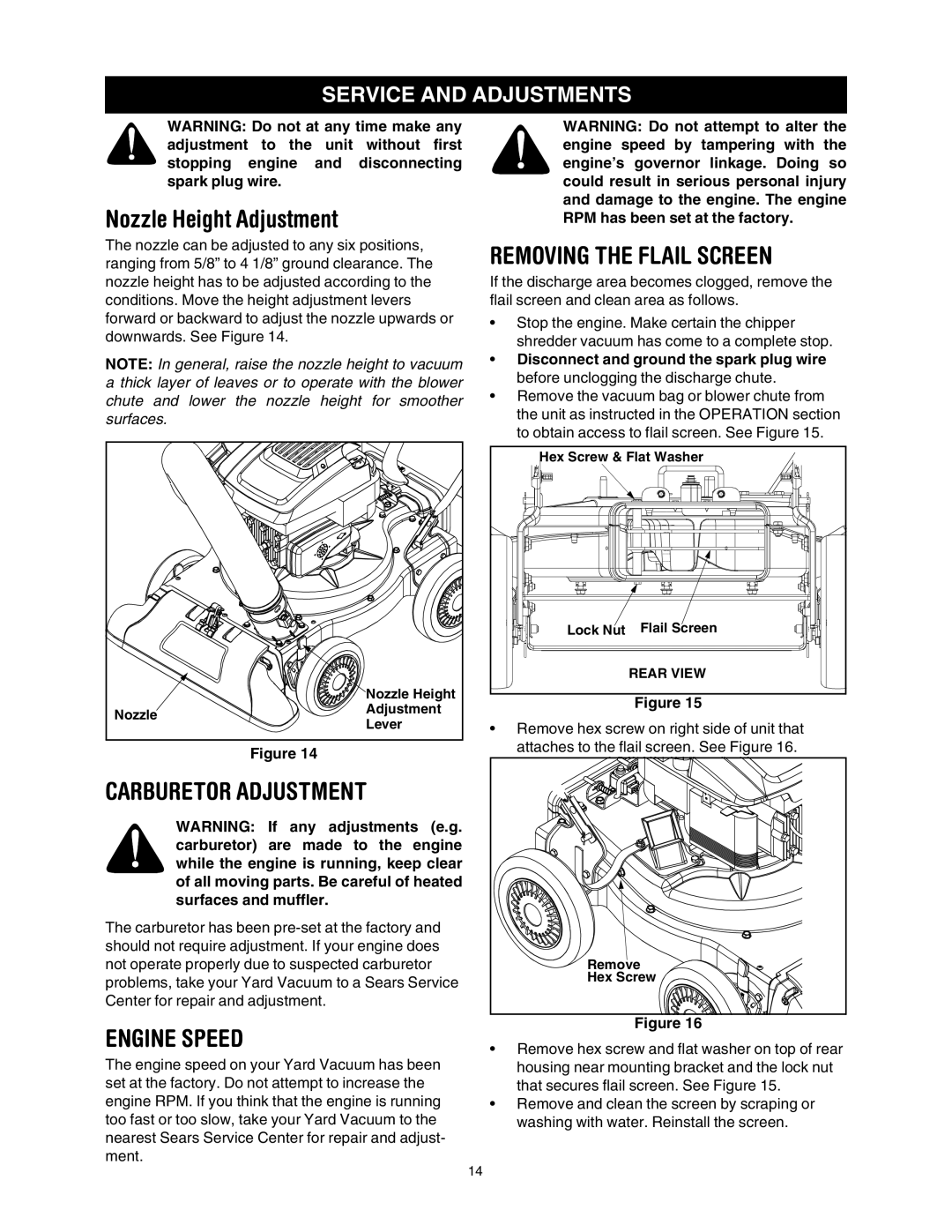 Bolens No. 247.770550 Carburetor Adjustment, Engine Speed, Removing the Flail Screen, Service and Adjustments 