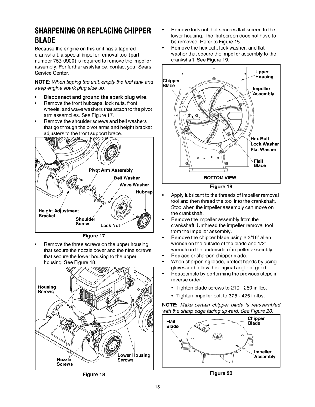 Bolens No. 247.770550 Sharpening or Replacing Chipper Blade, Disconnect and ground the spark plug wire 