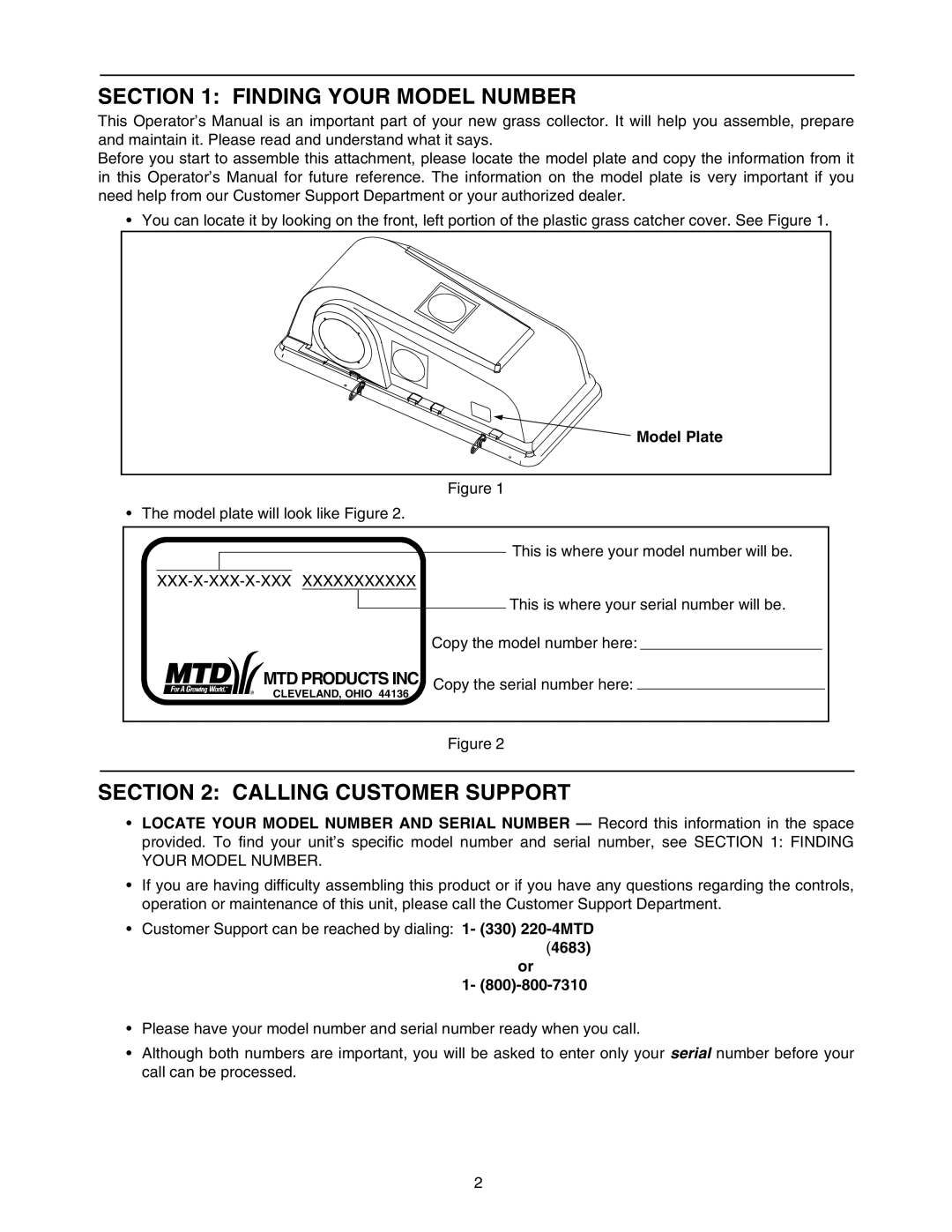 Bolens OEM-190-821 manual Finding Your Model Number, Calling Customer Support 