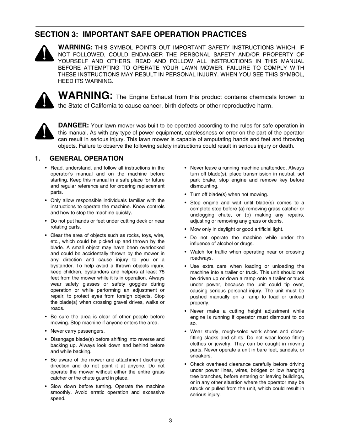 Bolens OEM-190-821 manual Important Safe Operation Practices, General Operation 