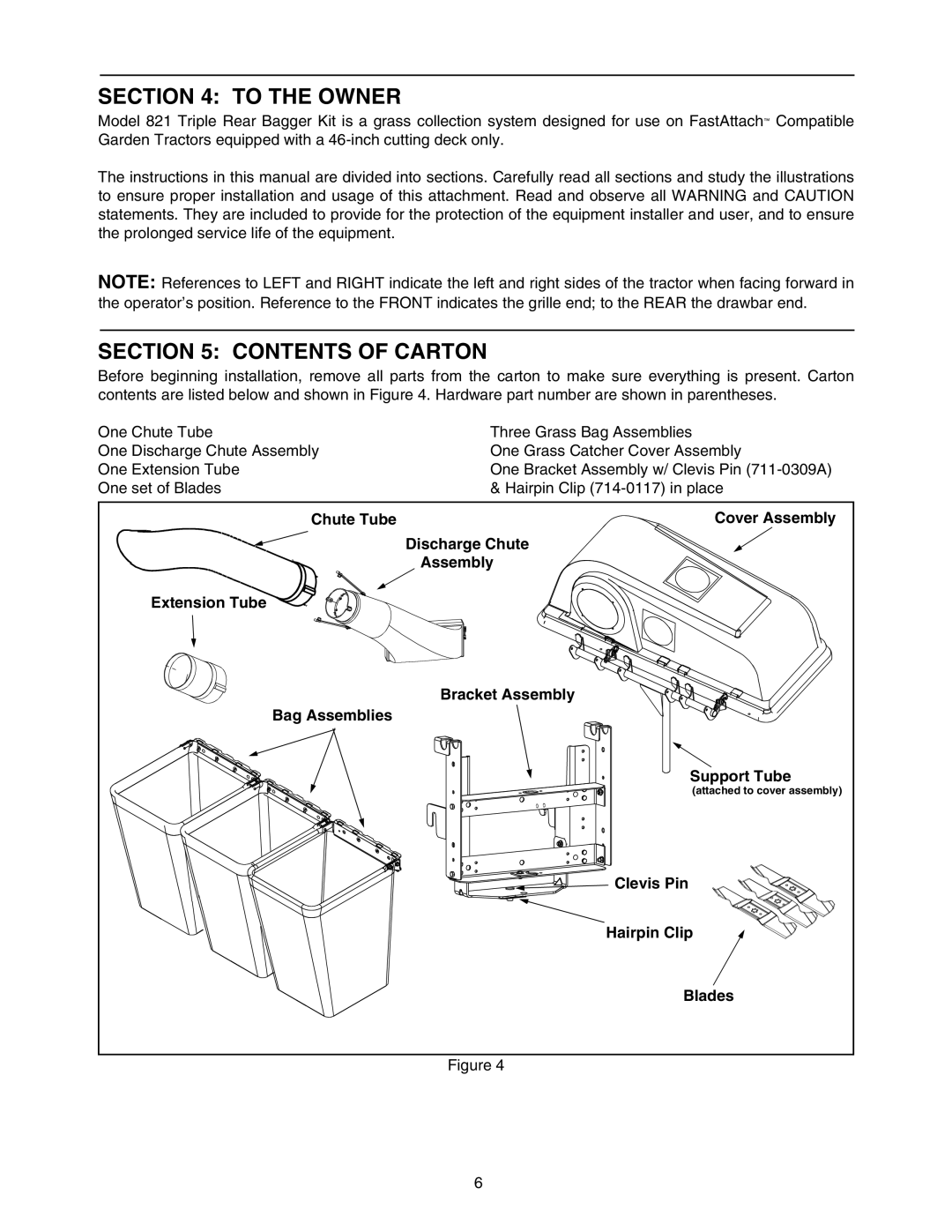 Bolens OEM-190-821 manual To the Owner, Contents of Carton 