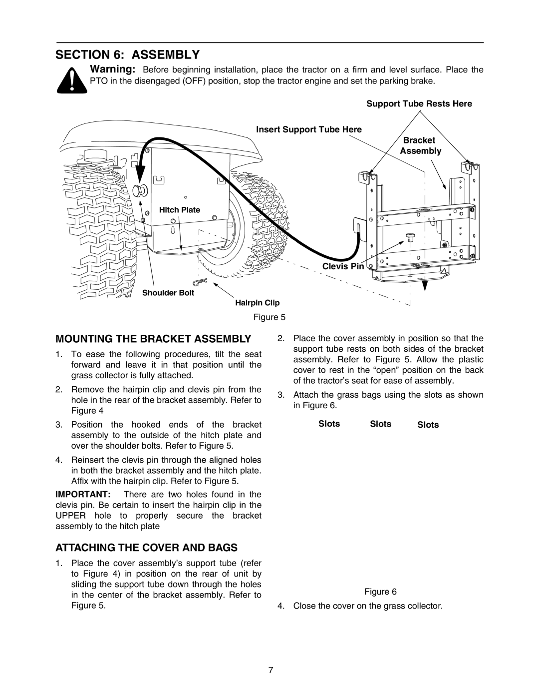 Bolens OEM-190-821 manual Mounting the Bracket Assembly, Attaching the Cover and Bags 