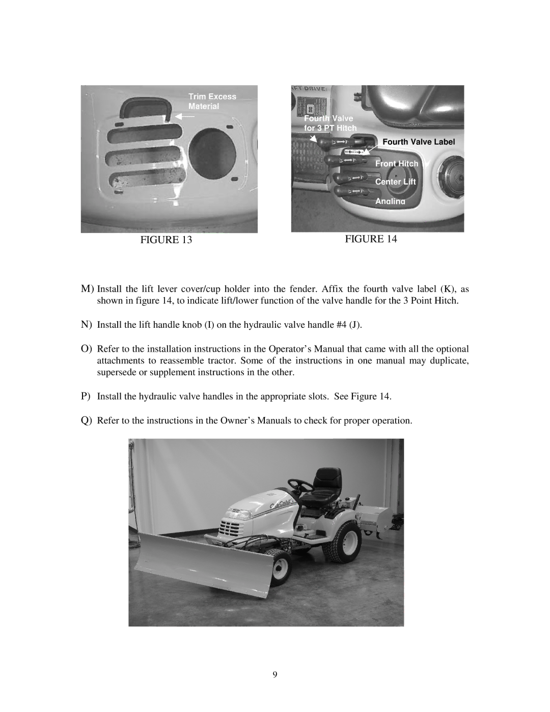 Bolens Series 3000 installation instructions Trim Excess Material Fourth Valve for 3 PT Hitch 