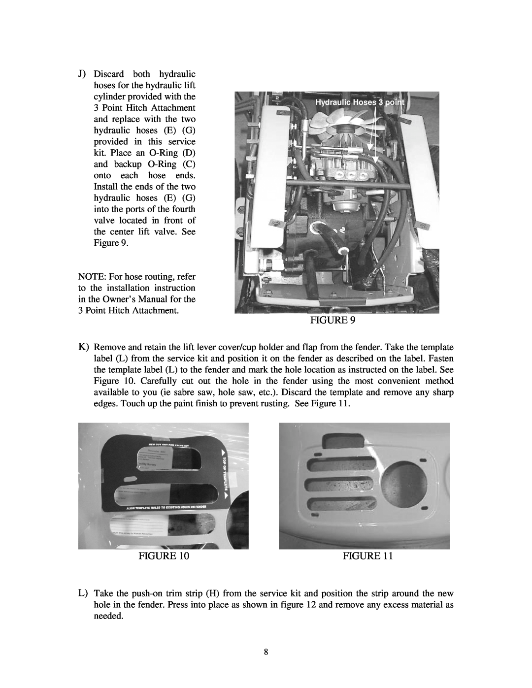 Bolens Series 3000 installation instructions Hydraulic Hoses 3 point 