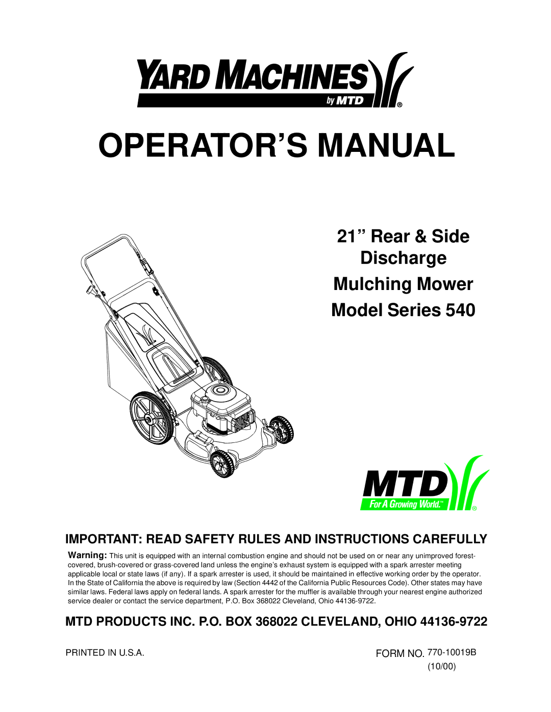 Bolens Series 540 manual OPERATOR’S Manual 