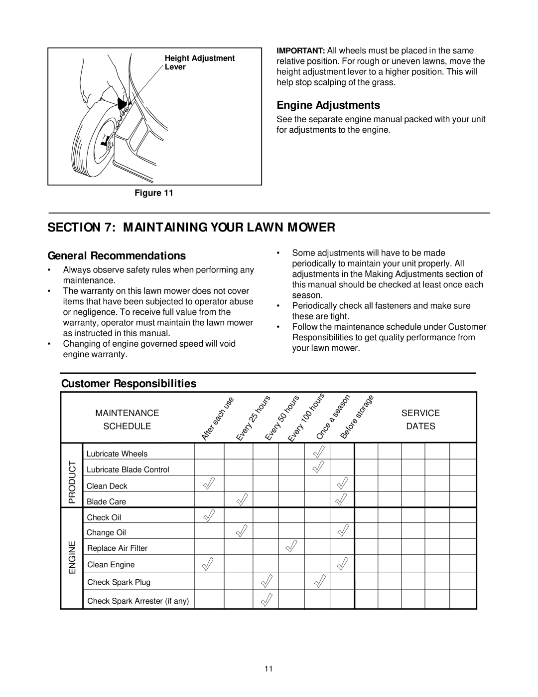 Bolens Series 540 manual Maintaining Your Lawn Mower, Engine Adjustments, General Recommendations 