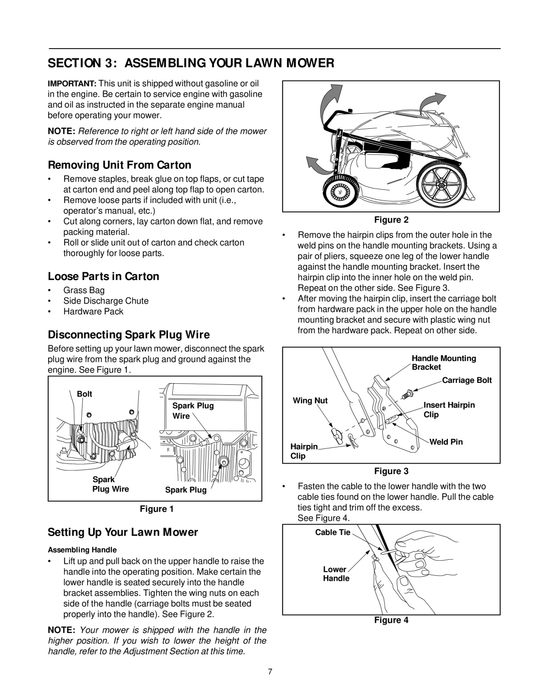 Bolens Series 540 Assembling Your Lawn Mower, Removing Unit From Carton, Loose Parts in Carton, Setting Up Your Lawn Mower 