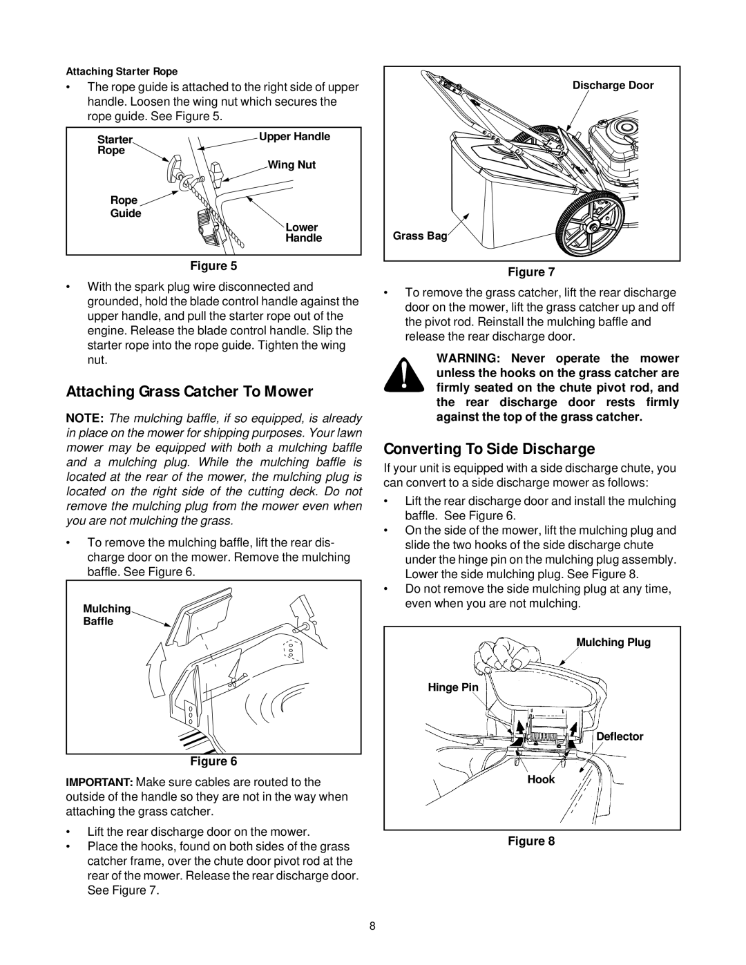 Bolens Series 540 manual Converting To Side Discharge, Attaching Starter Rope 